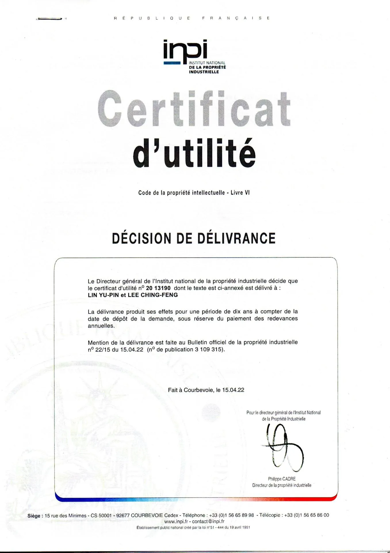 證號FR3109315-B3號